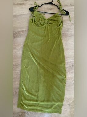 Fashion Nova Olive Green Velvet Midi Slip Dress